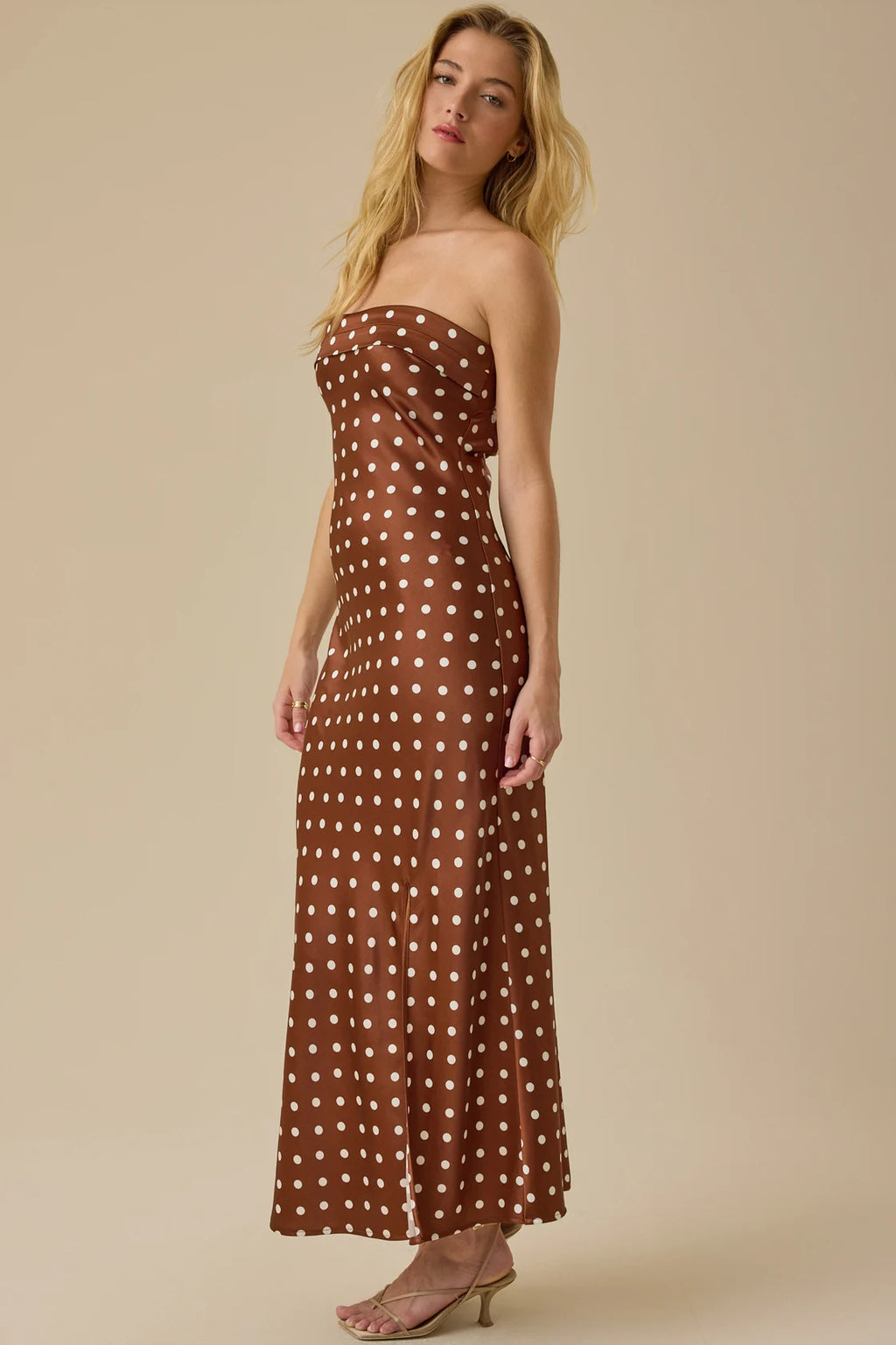 Mocha Polka Satin Gown