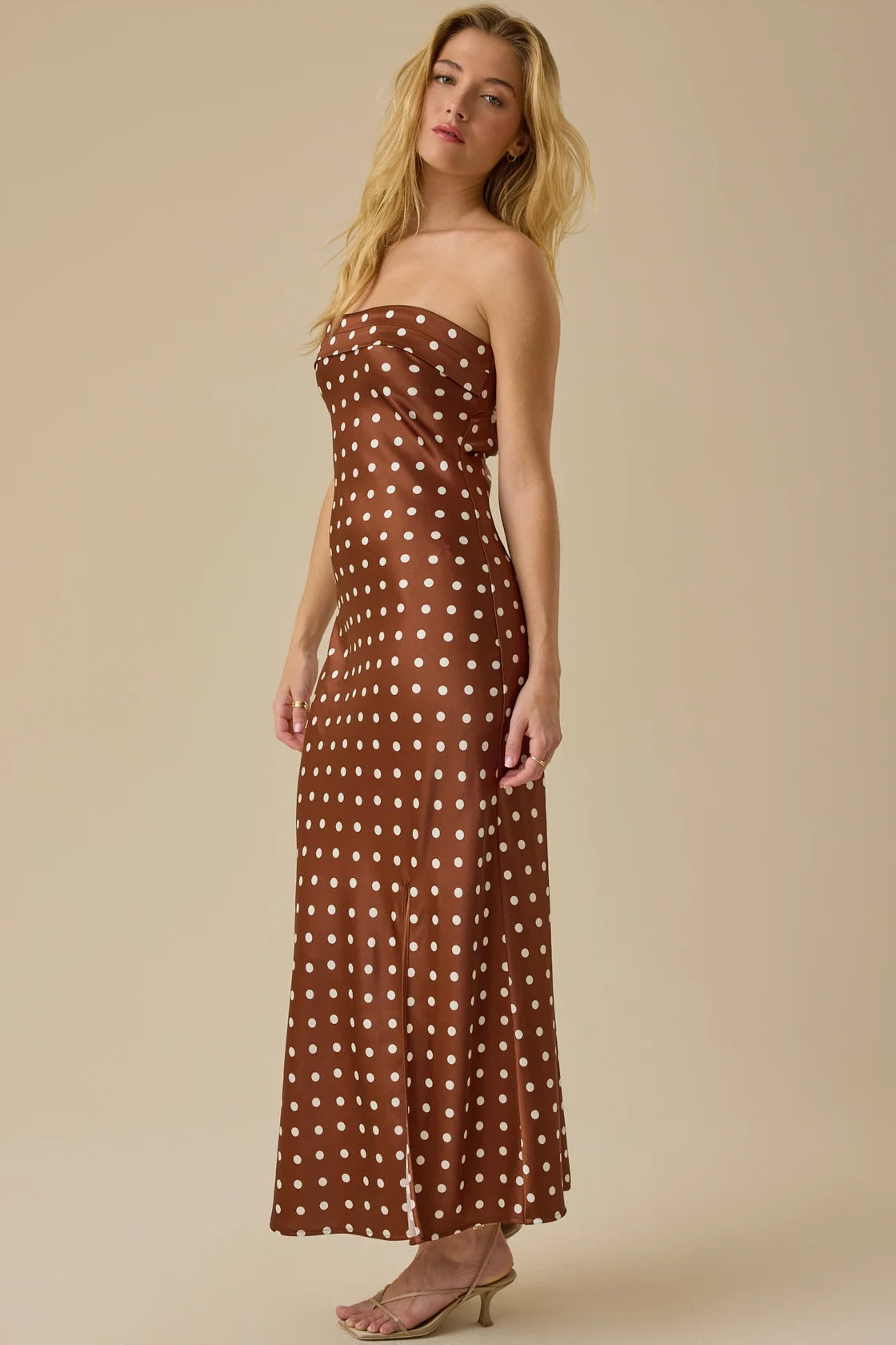 Mocha Polka Satin Gown