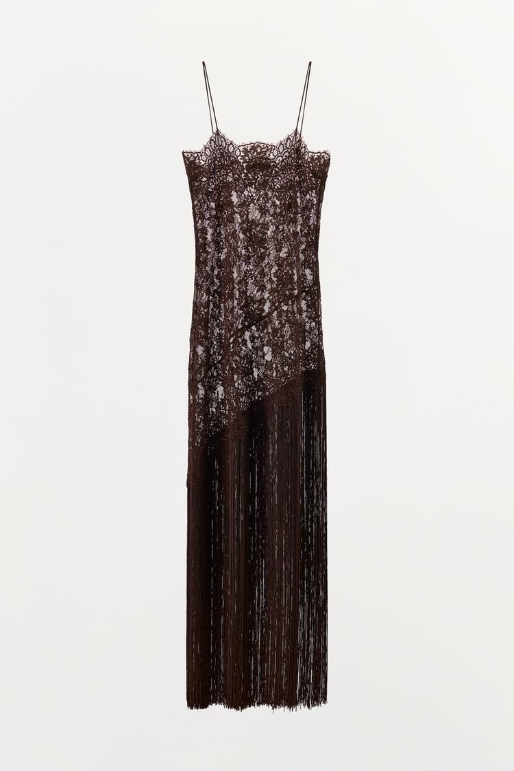 Sheer Lace Fringe Slip Maxi Dress