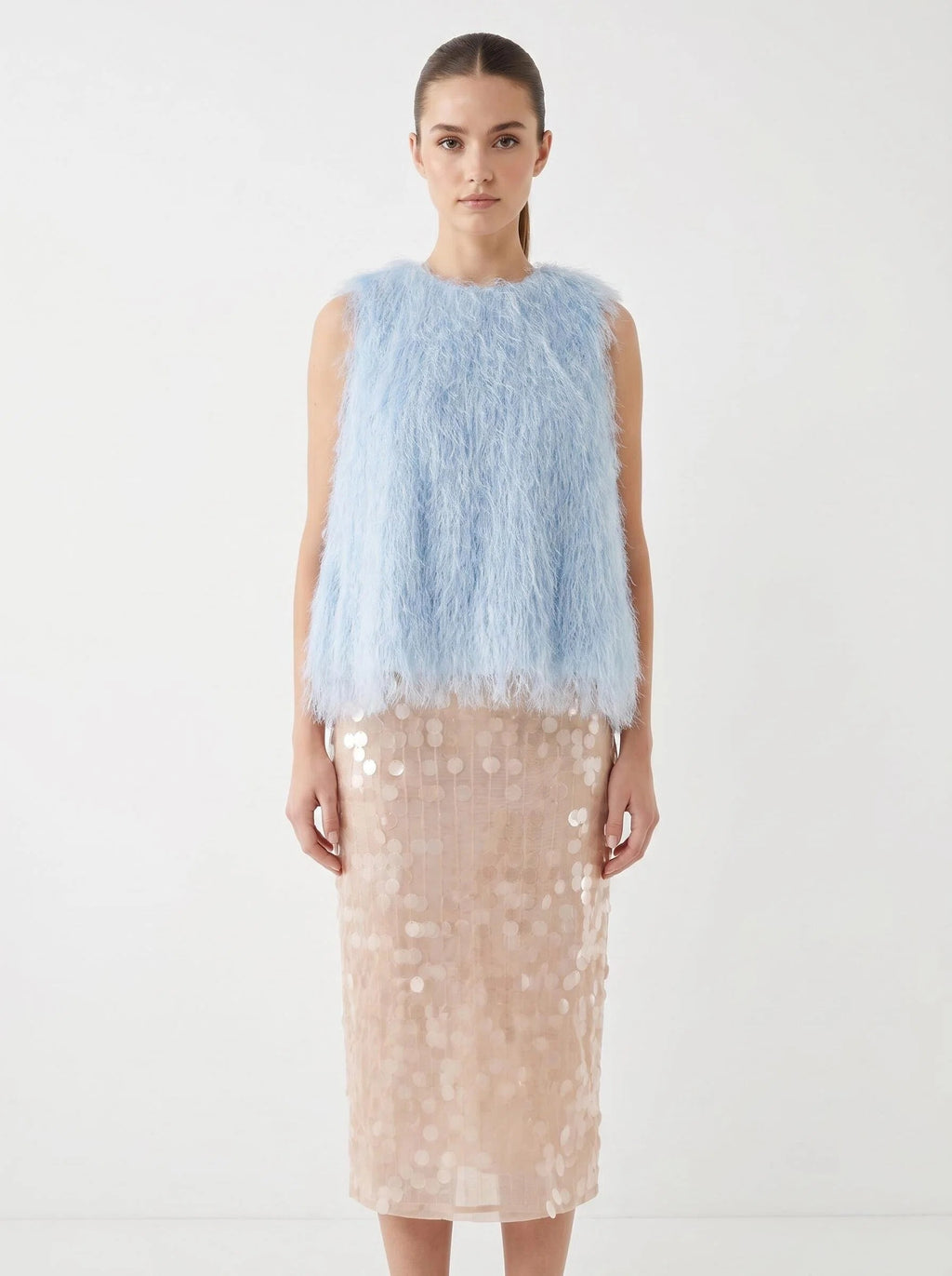 Champagne Sequin Midi Skirt