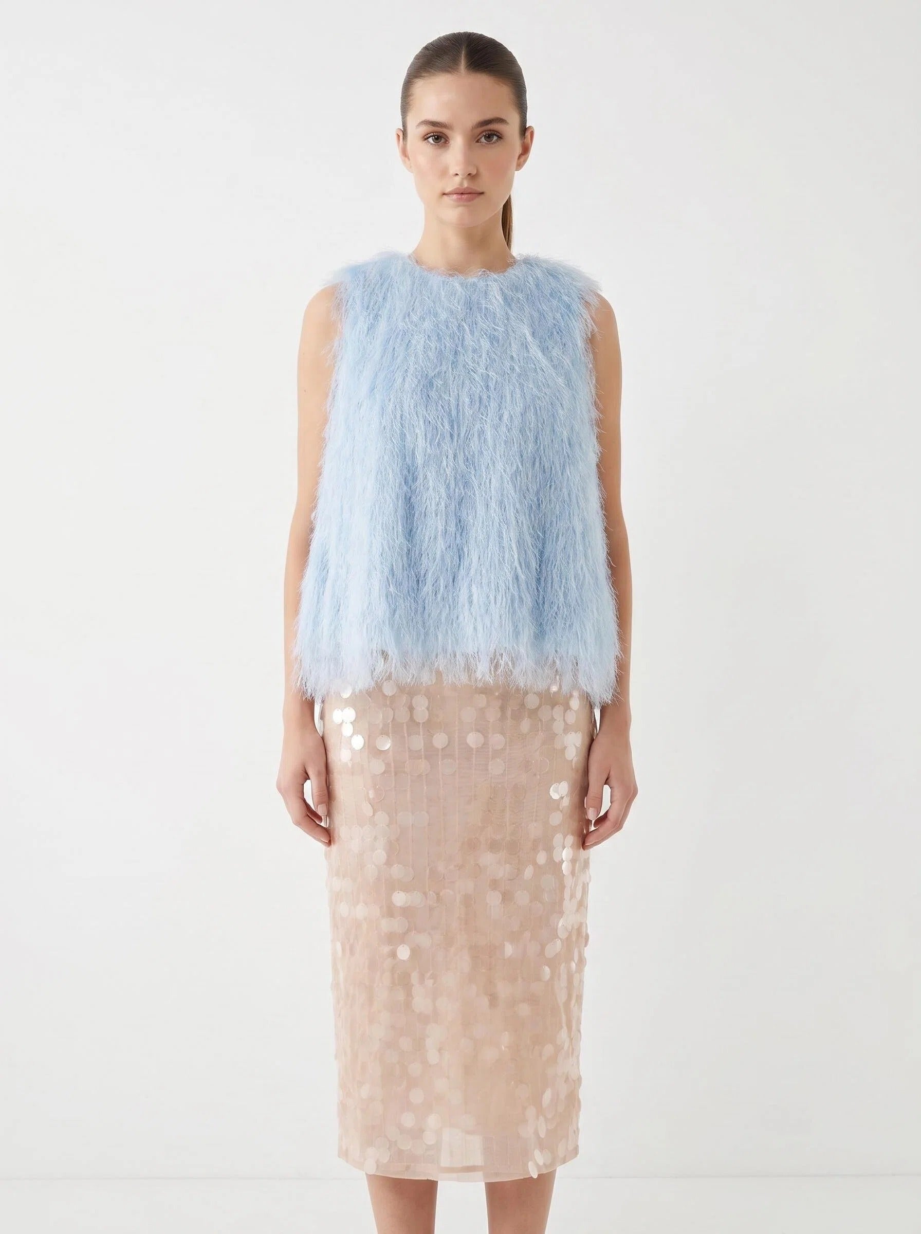 Champagne Sequin Midi Skirt