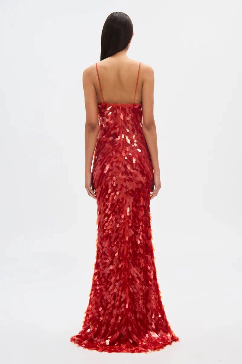 Red Sequin Maxi Dress Elegant Prom GlowEllevia Red Sequin Maxi Dress Elegant Prom GlowEllevia