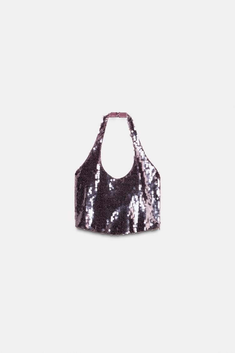 Violet Glow Sequin Halter Top