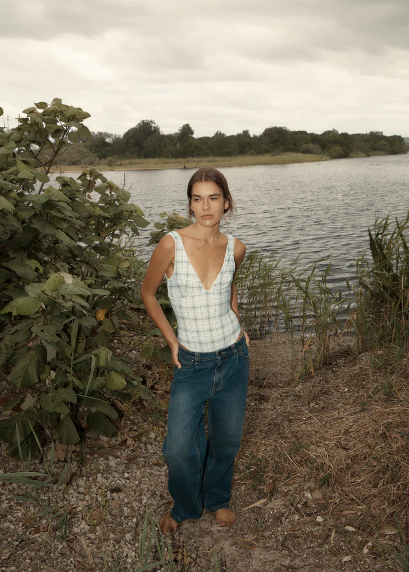 Bluebell Gingham V-Neck Bodysuit