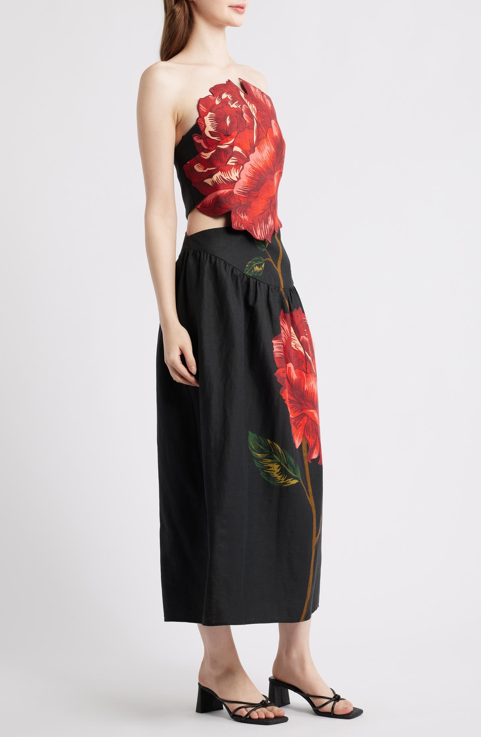 Rosalia Linen Blend Strapless Midi Dress