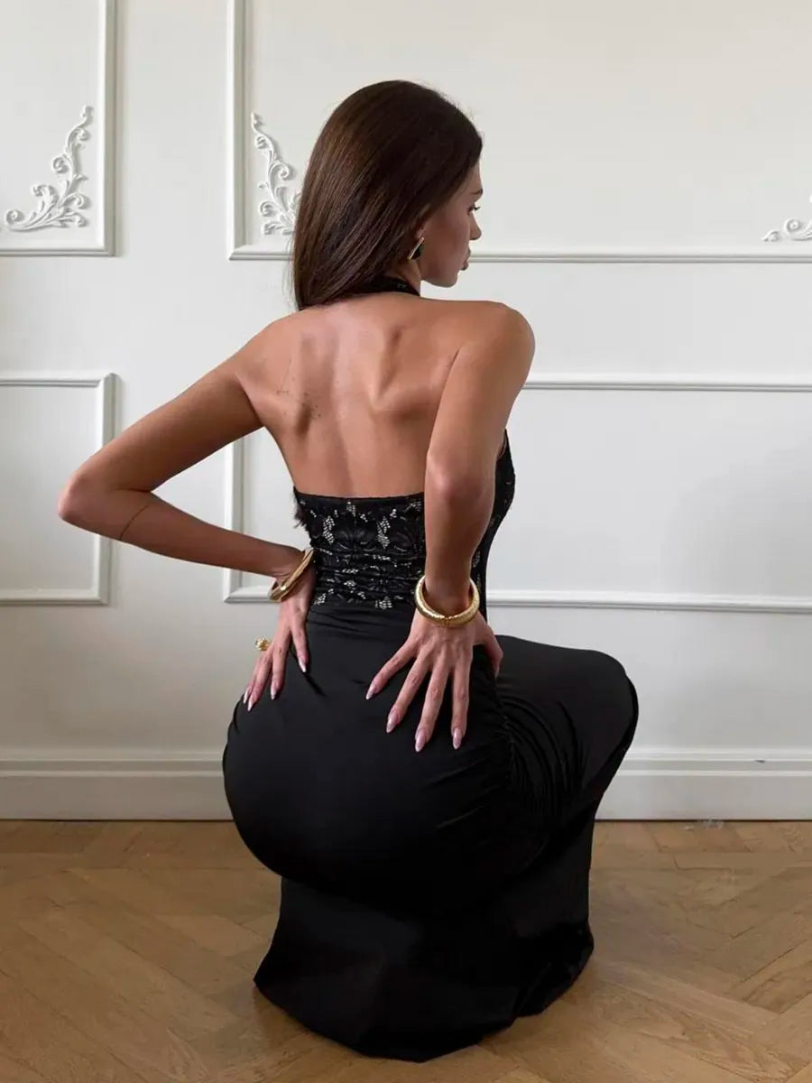 Noir Lace Siren Satin Gown