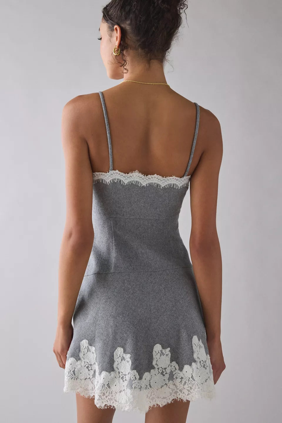 Grey Lace Trim A-Line Mini Dress