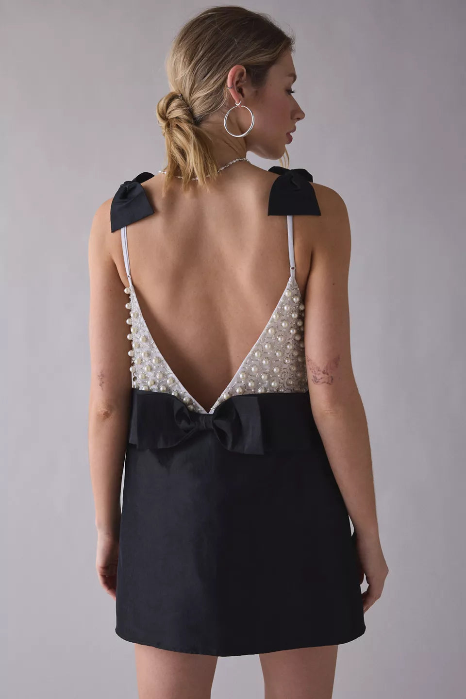 Pearly Bow Beaded Mini Dress