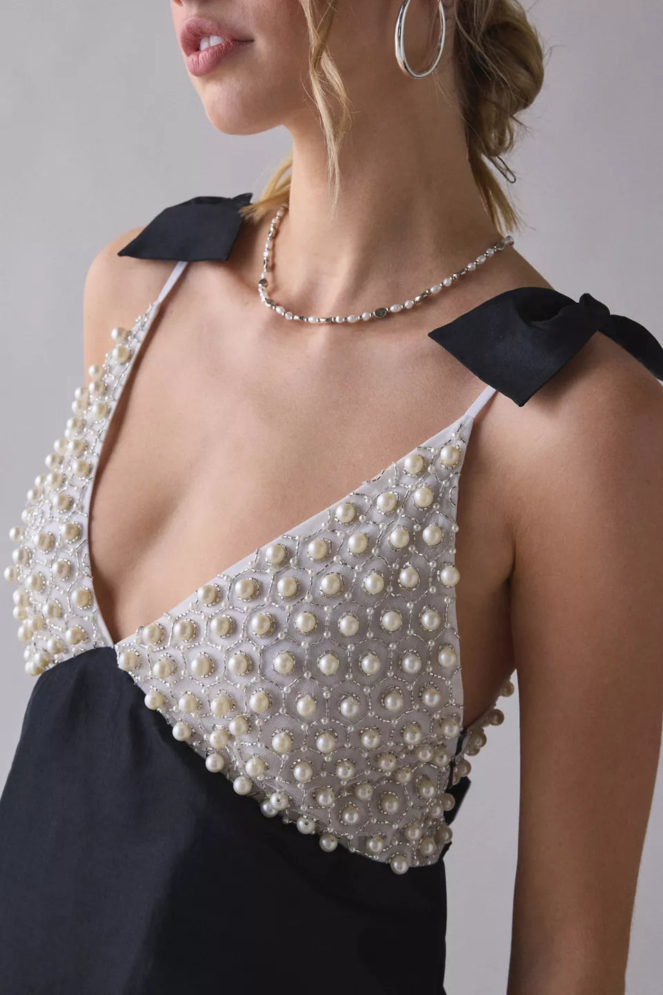 Pearly Bow Beaded Mini Dress