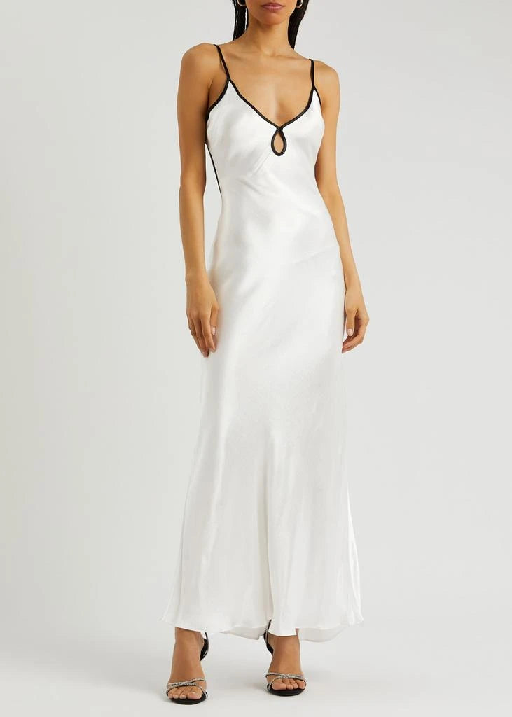 Ivory Noir Trim Satin Maxi Dress