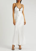 Ivory Noir Trim Satin Maxi Dress
