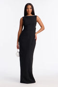 Black Pearl Bow Open-Back Maxi Dress