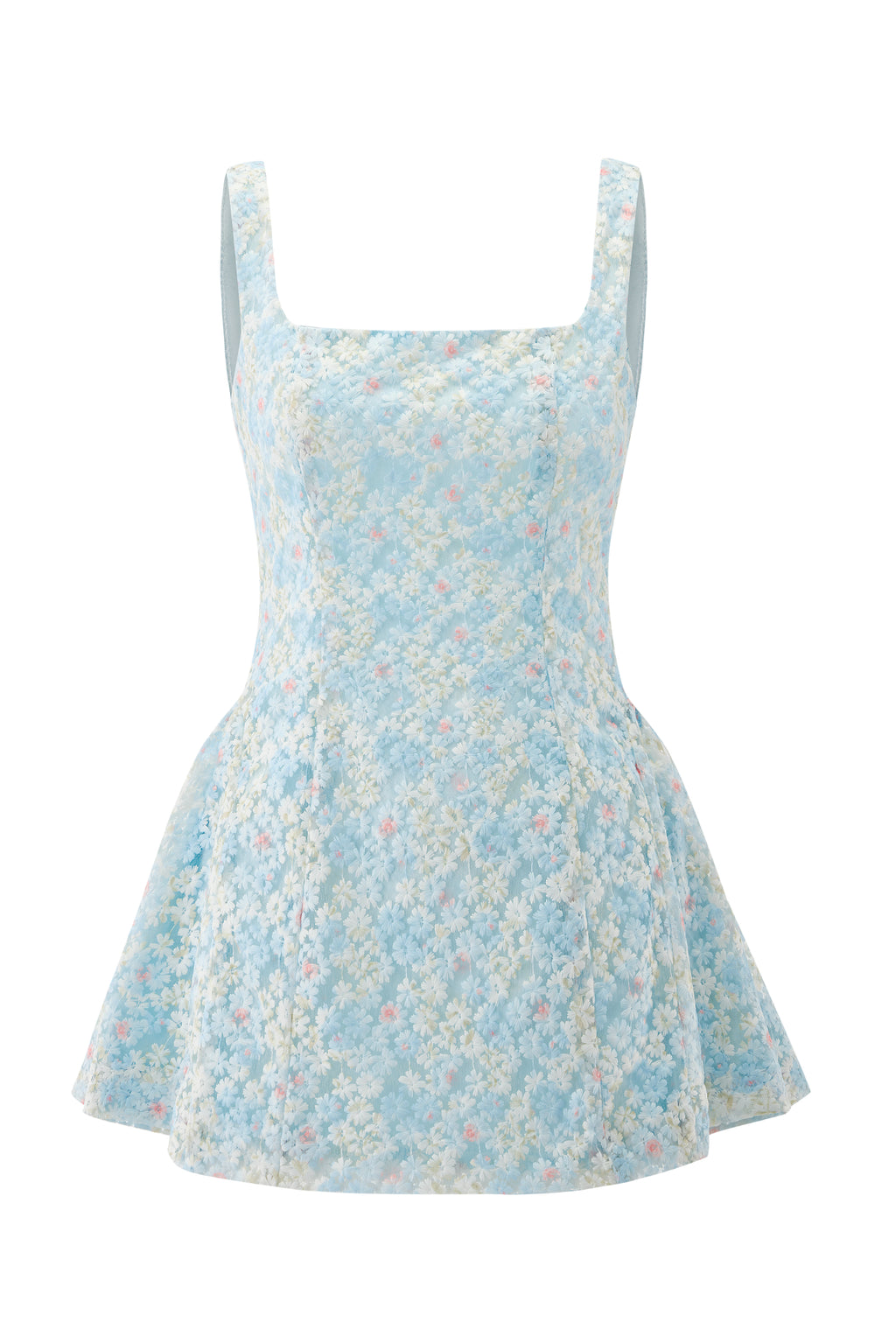 Couture-Inspired 3D Floral Corset Peplum Dress - Ethereal Ice Blue