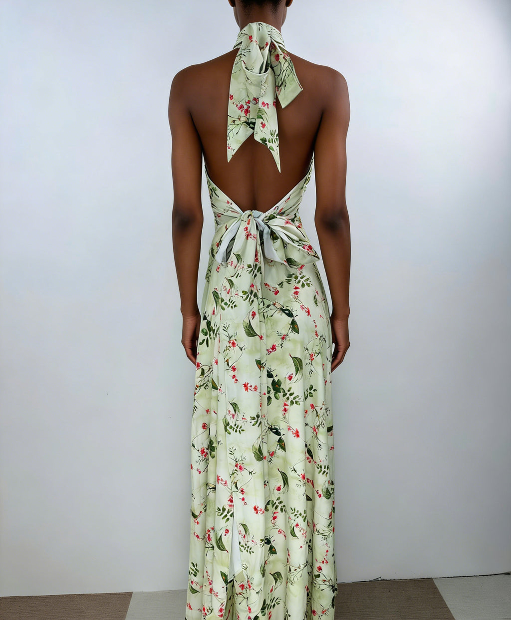 Sage Floral Halter Maxi Dress