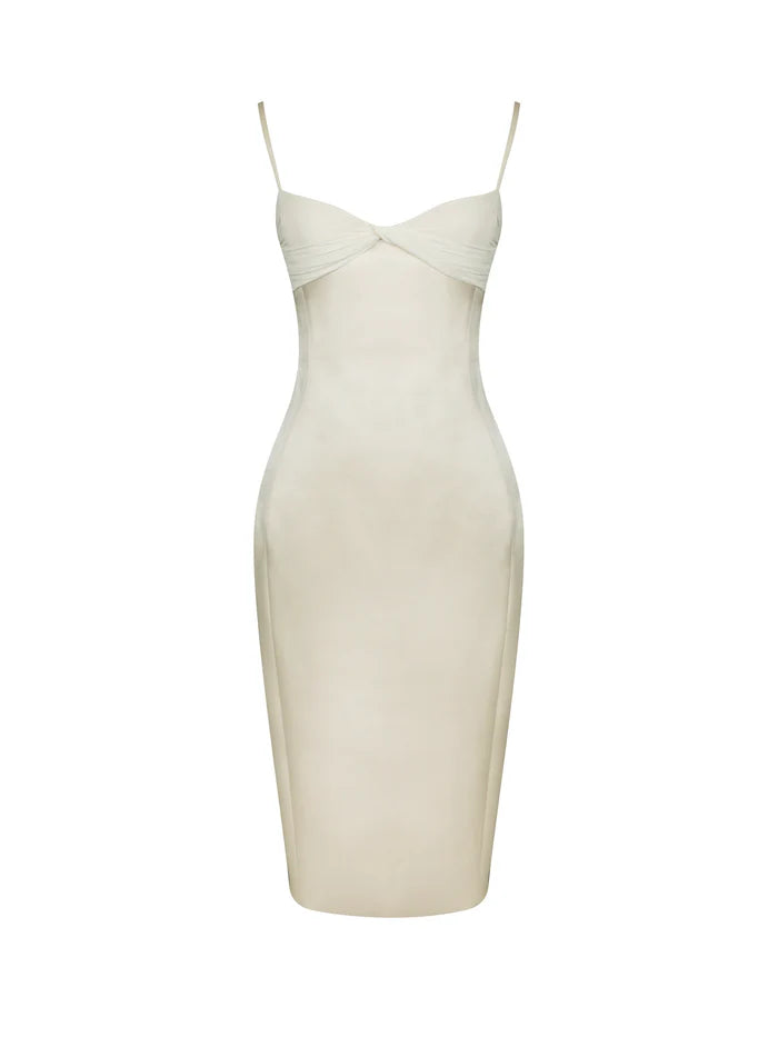 Apricot Twist Heart Slit Midi Dress