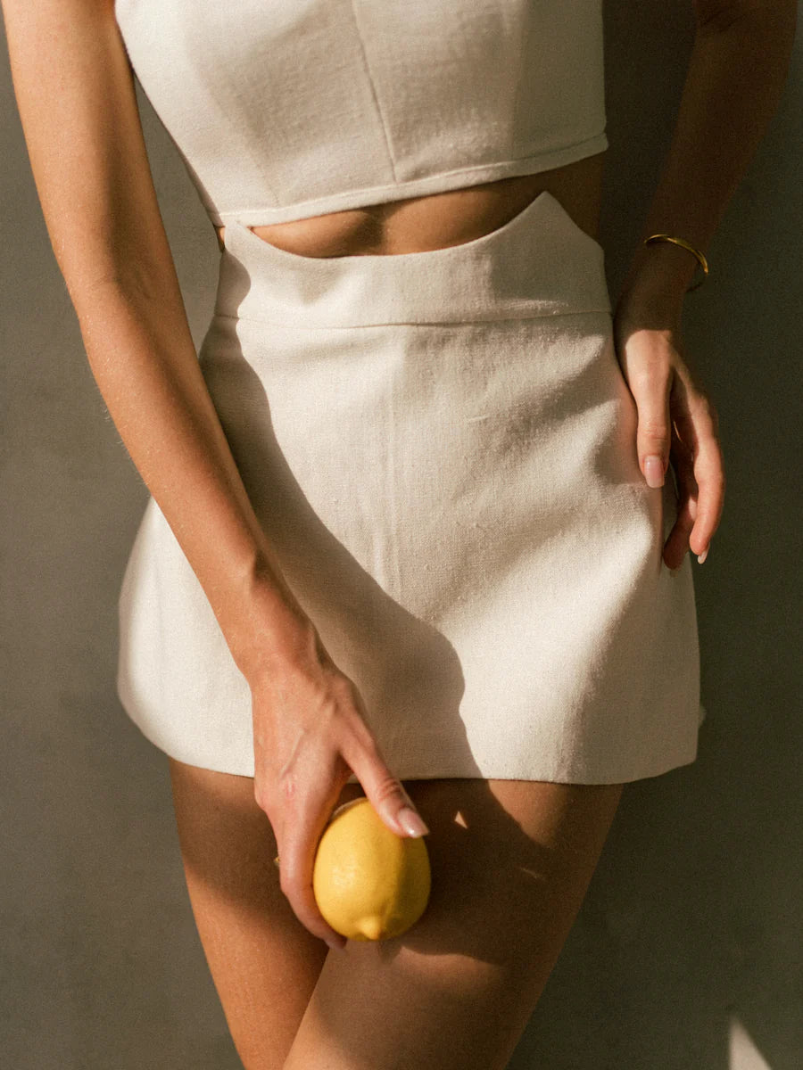 White Wave Waist A-Line Mini Skirt