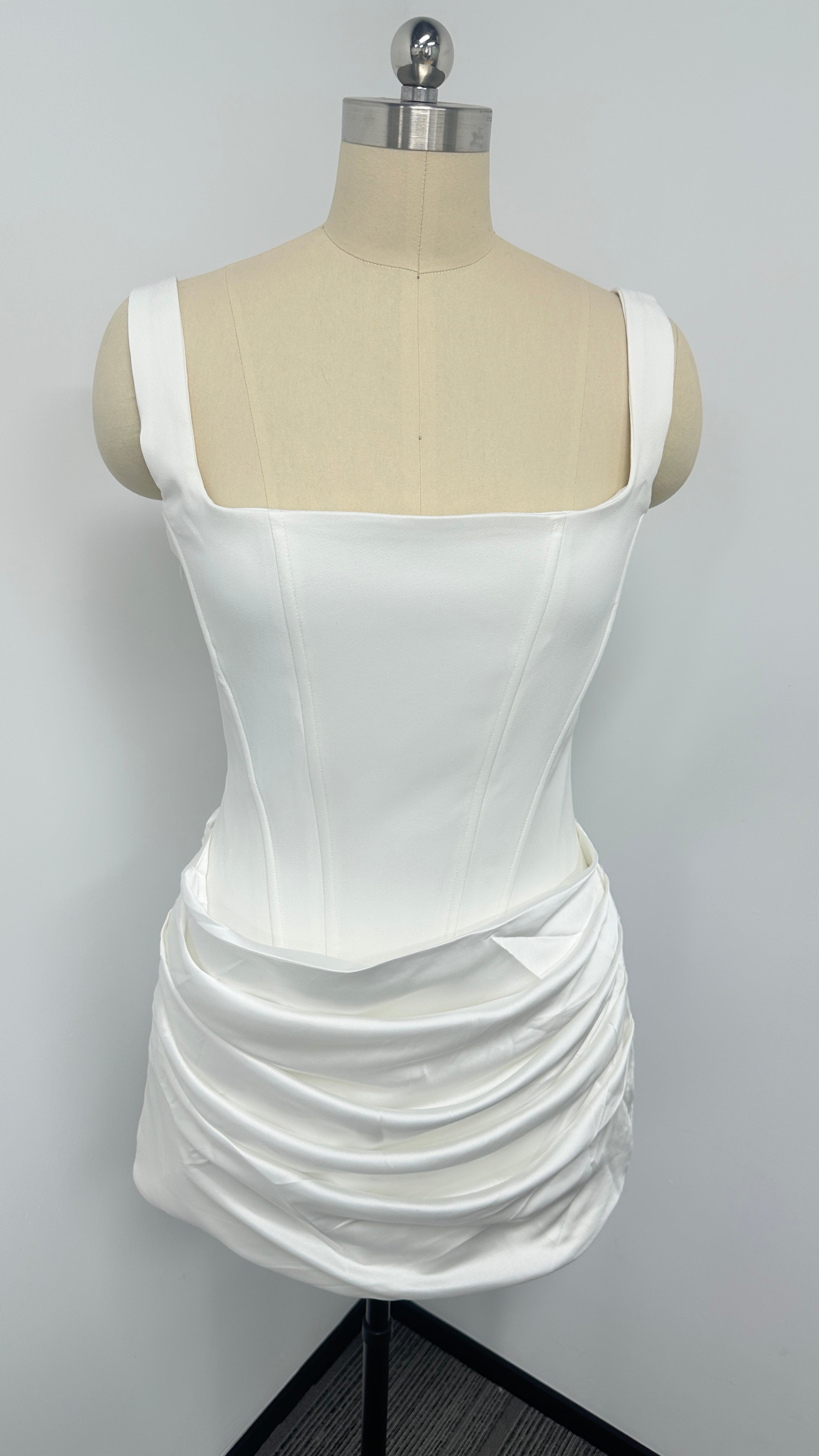 White Heart Neck Ruched Mini Dress