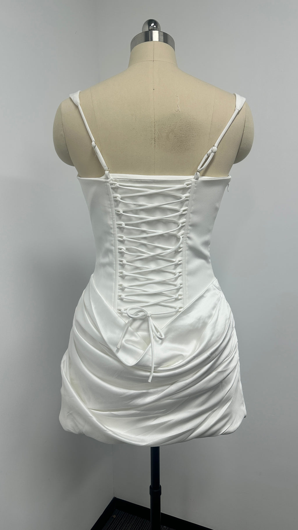 White Heart Neck Ruched Mini Dress