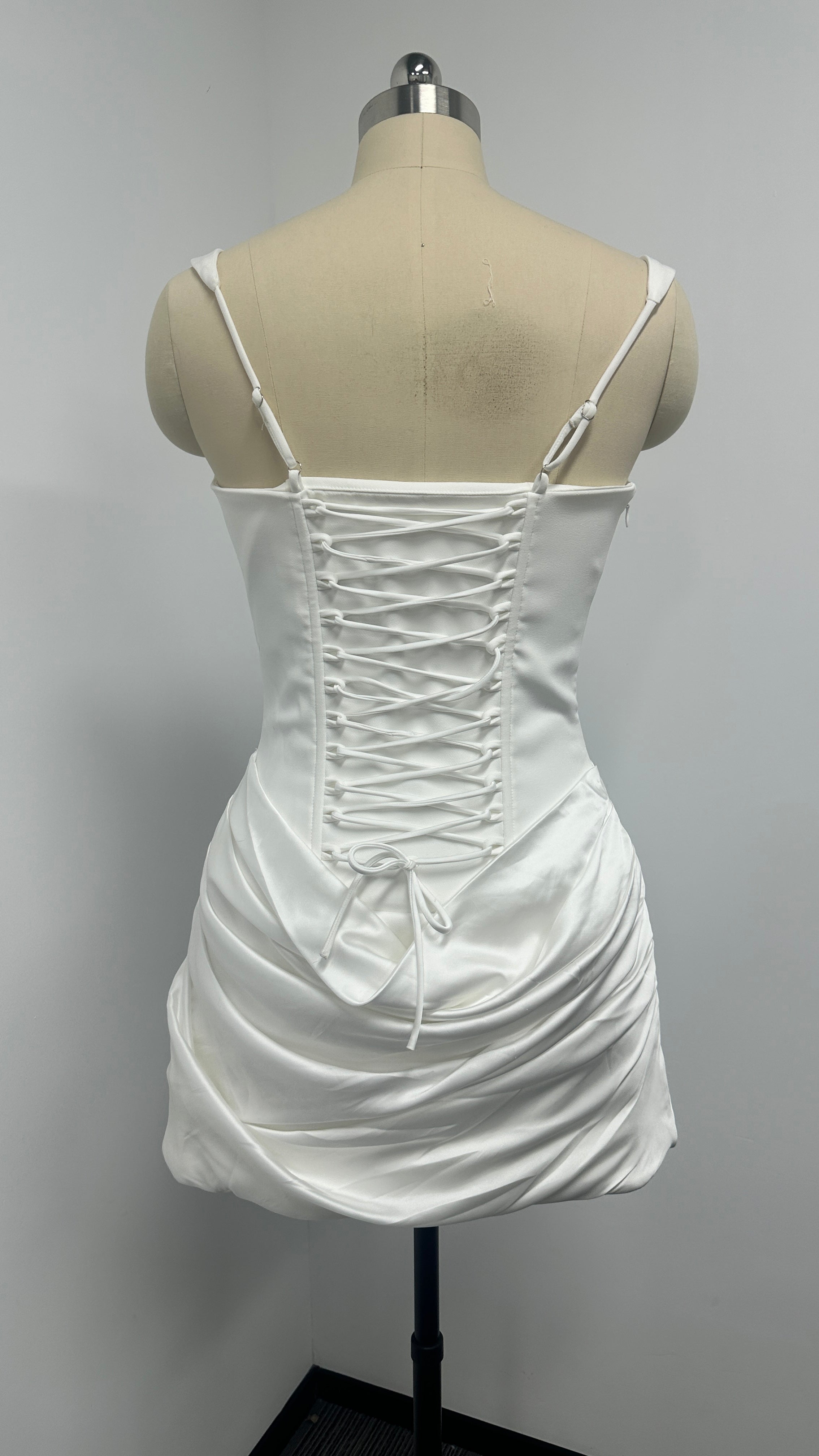 White Heart Neck Ruched Mini Dress