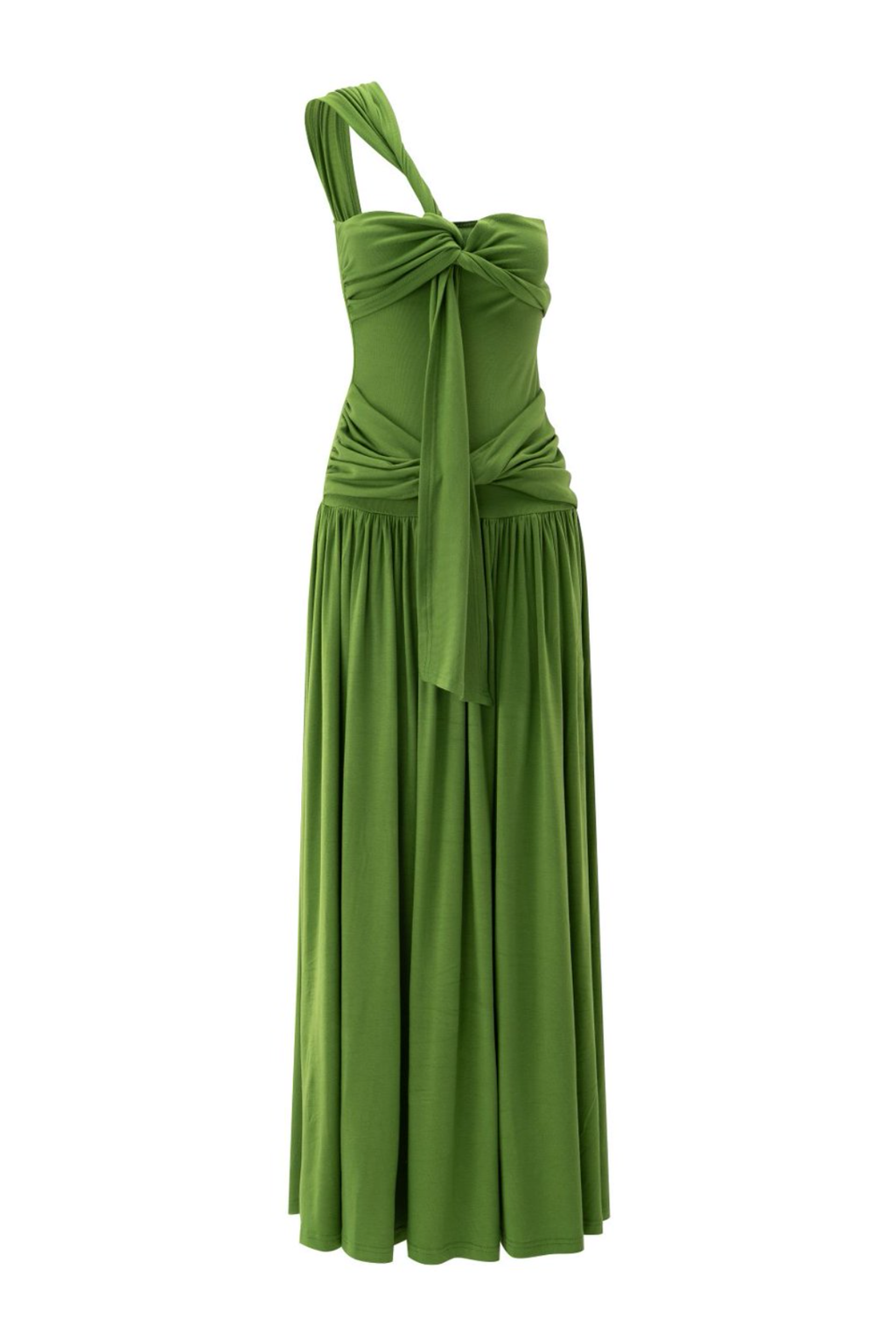 One Shoulder Ruched Green Maxi Dress
