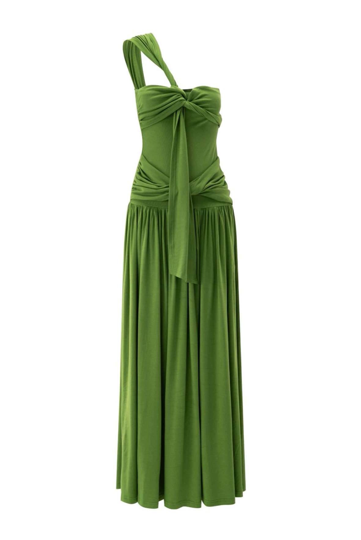 One Shoulder Ruched Green Maxi Dress