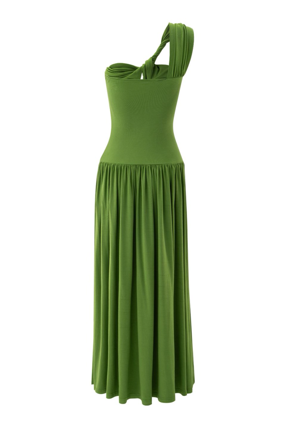 One Shoulder Ruched Green Maxi Dress