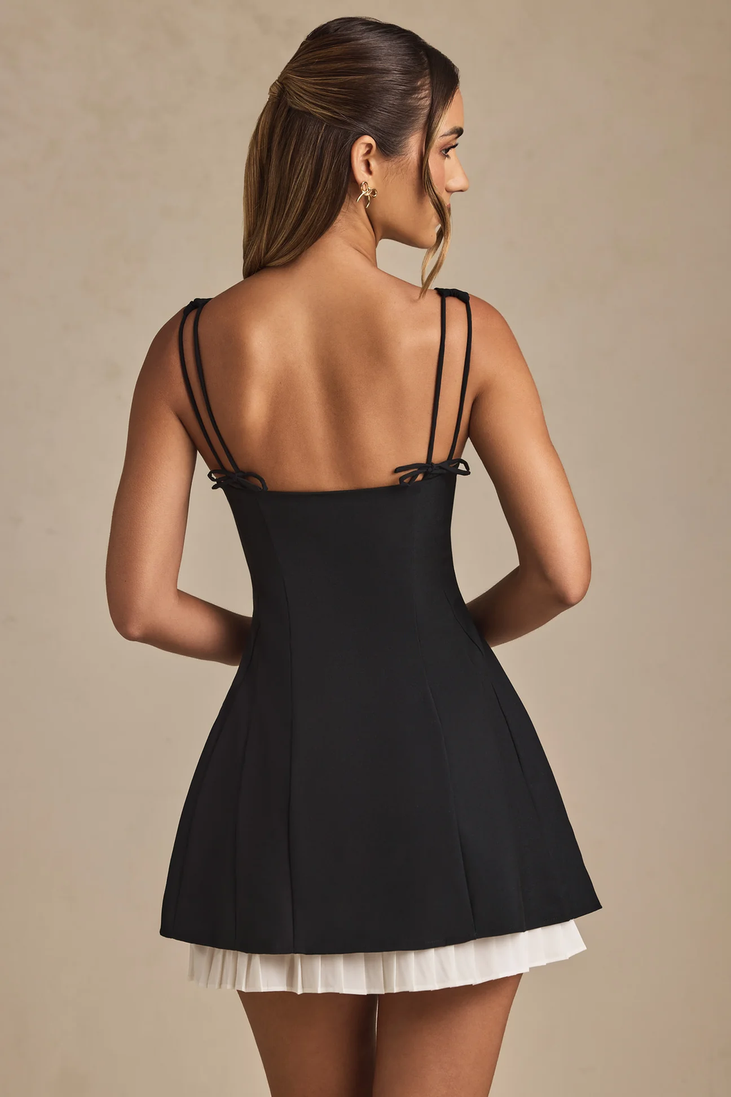 Bow-Detail Pleated A-Line Mini Dress in Soft Pink