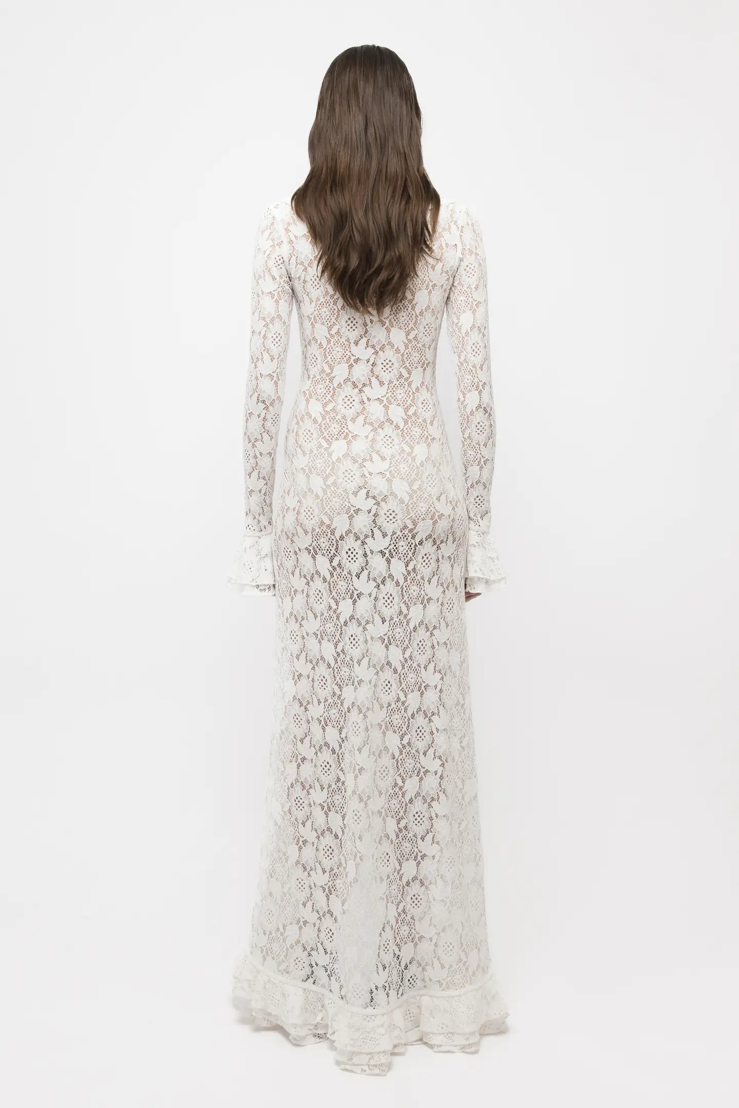Ivory Lace Sheer Duster Gown