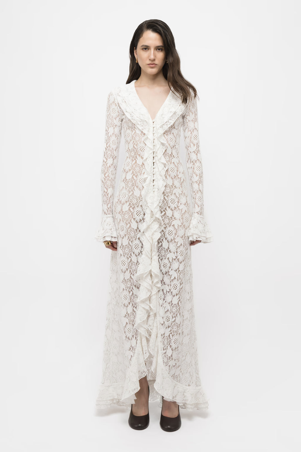 Ivory Lace Sheer Duster Gown