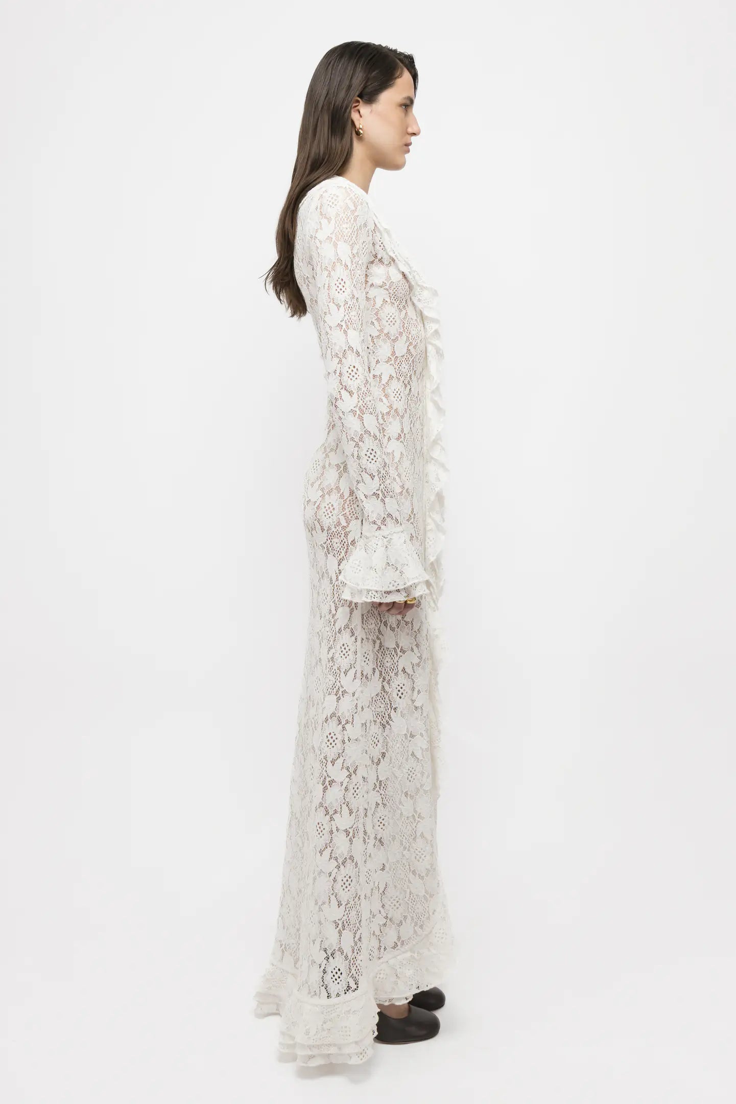 Ivory Lace Sheer Duster Gown