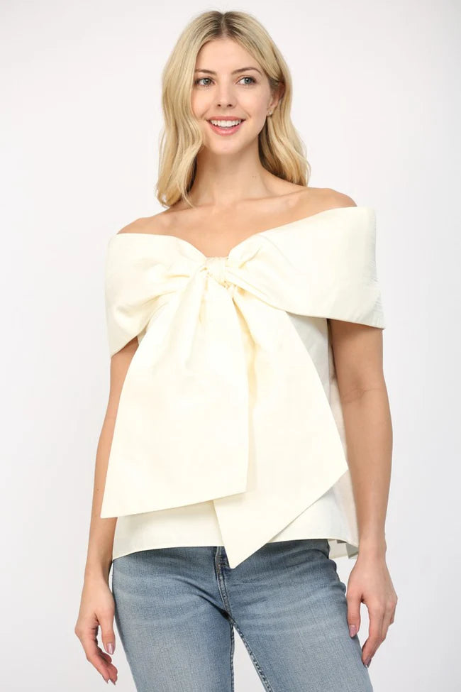 Ivory Sweetheart Bow Off-Shoulder Top