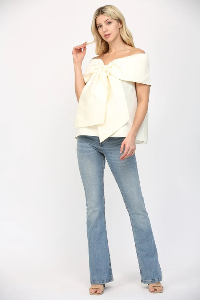 Ivory Sweetheart Bow Off-Shoulder Top