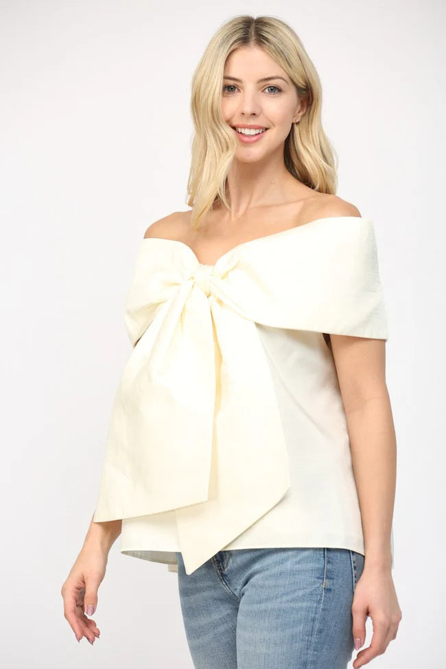 Ivory Sweetheart Bow Off-Shoulder Top