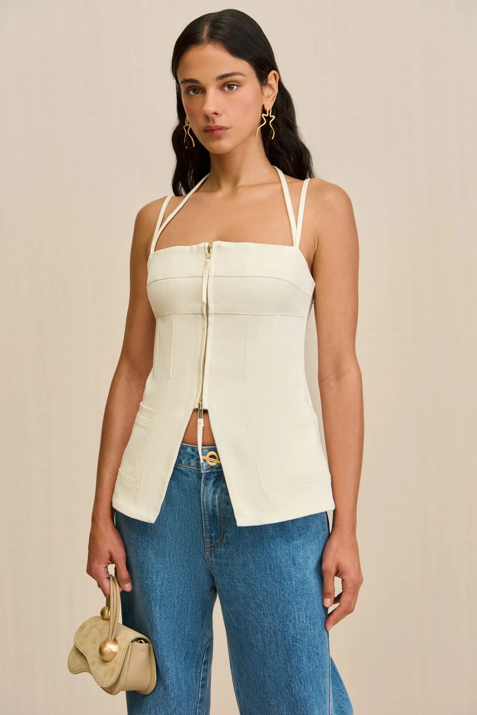 Ivory Edge Halter Zip Top