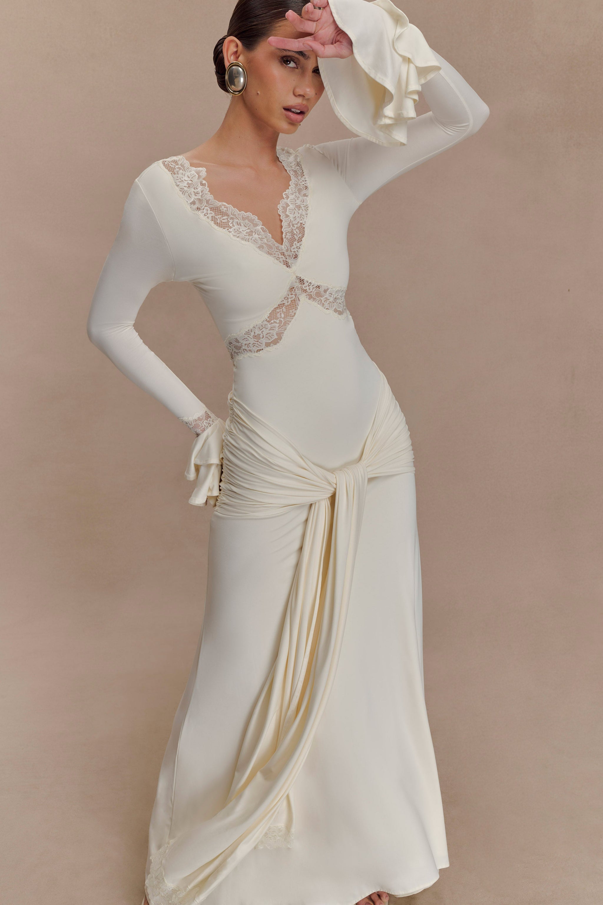 Slinky Lace Maxi Dress - Ivory