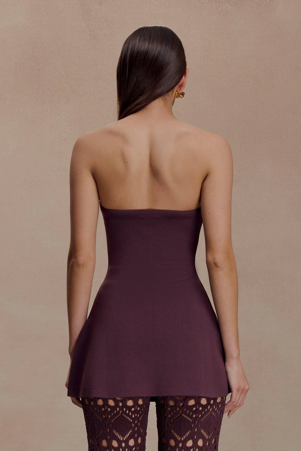 Burgundy Knit Strapless Peplum Top