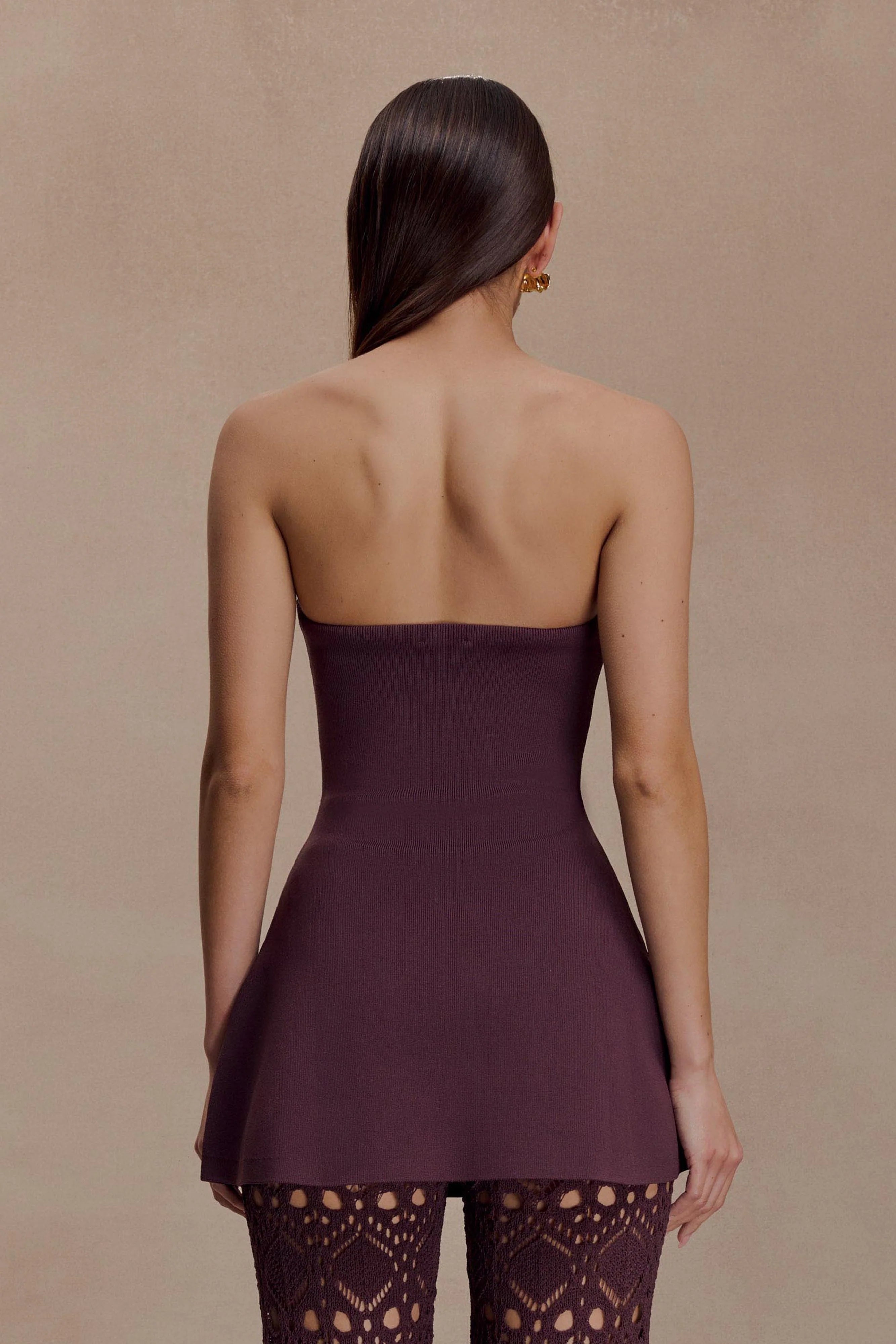 Burgundy Knit Strapless Peplum Top