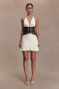 Lace And Satin Mini Dress - Black/Ivory