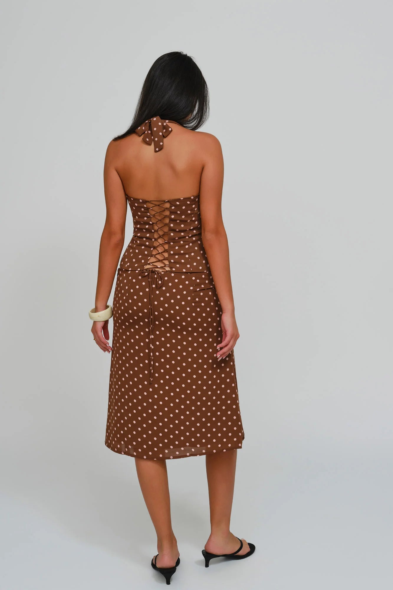 Cocoa Polka Dot Midi Skirt