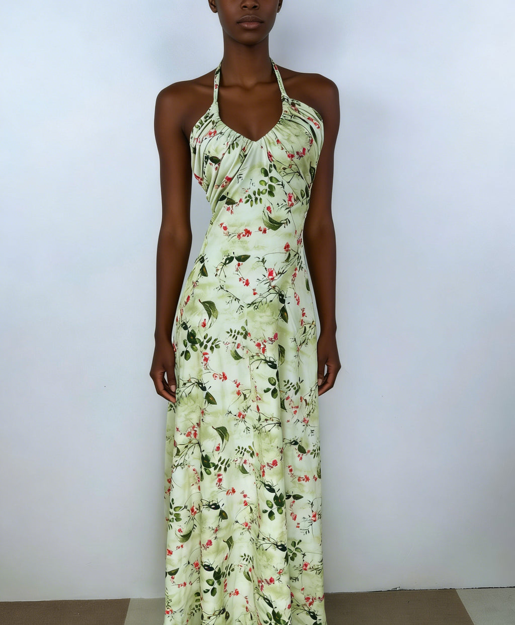 Sage Floral Halter Maxi Dress