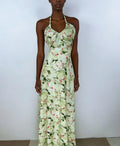Sage Floral Halter Maxi Dress