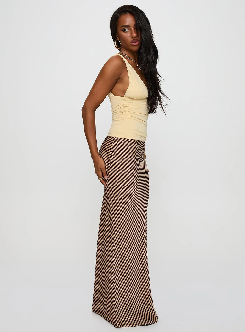 Mocha Drift Satin Maxi Skirt