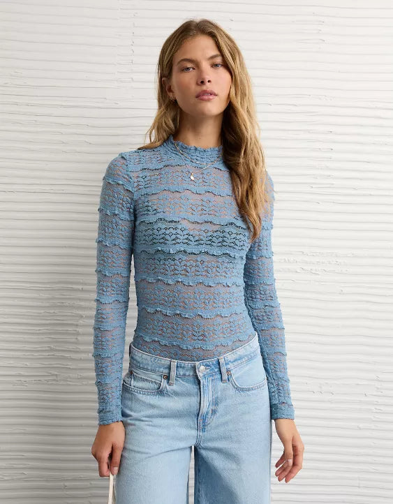 Mock Neck Lace Bodysuit