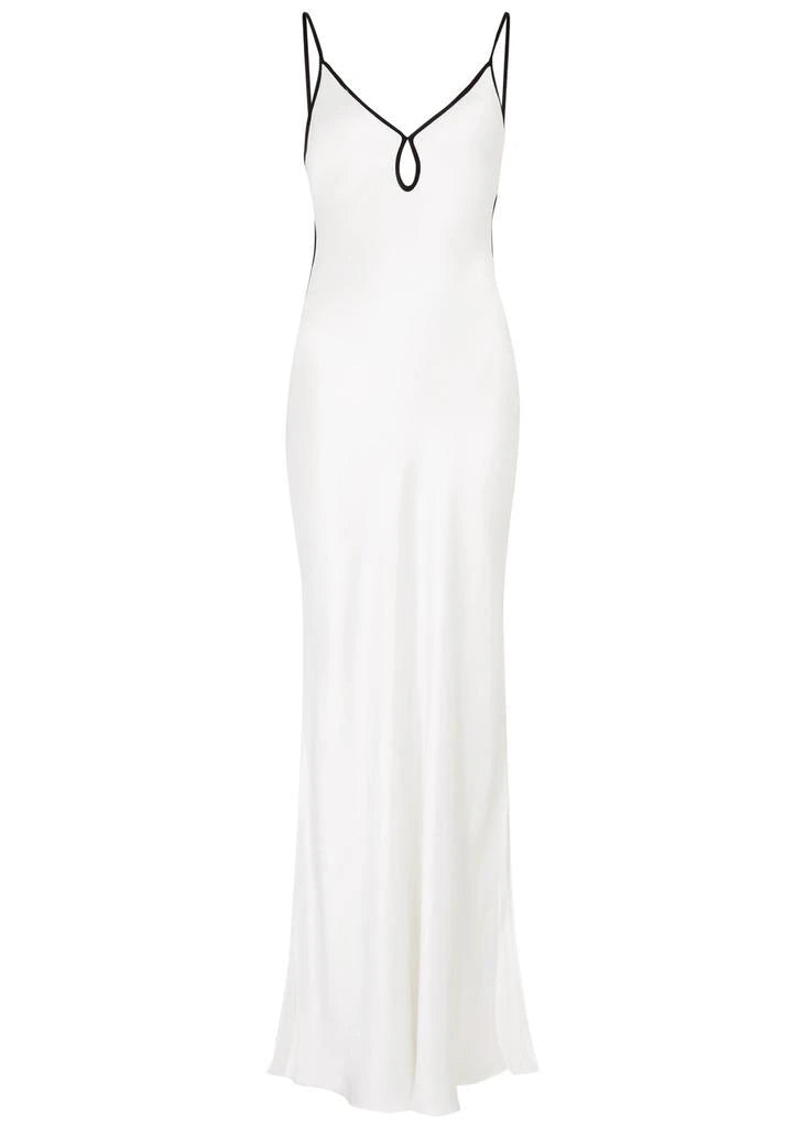 Ivory Noir Trim Satin Maxi Dress