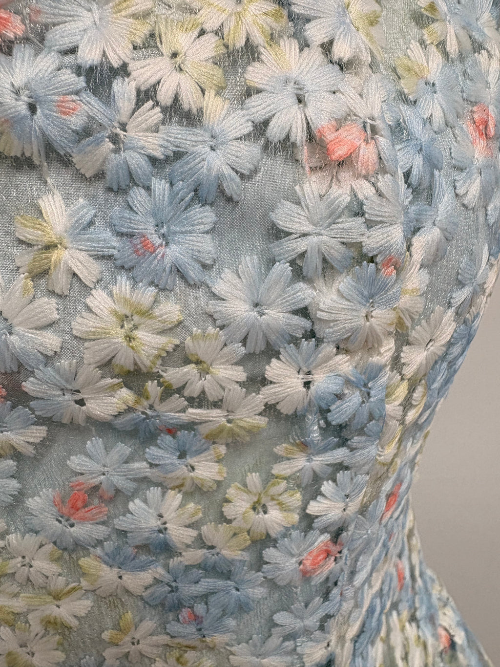 Couture-Inspired 3D Floral Corset Peplum Dress - Ethereal Ice Blue