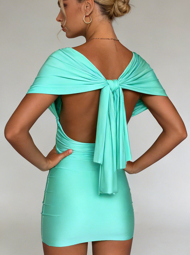 Ocean Silk Bow-Back Mini dress