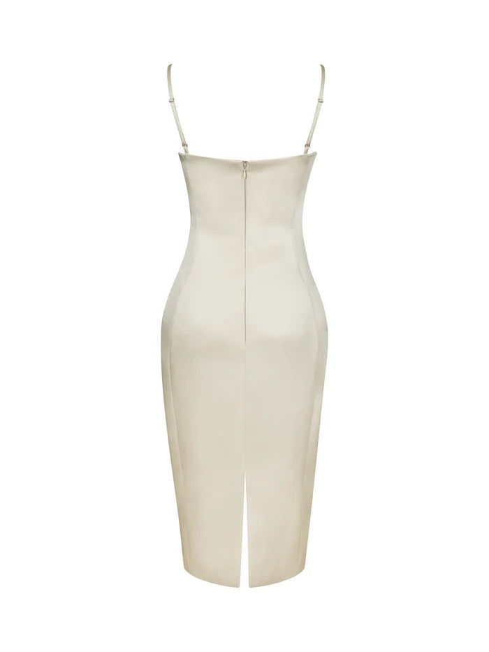 Apricot Twist Heart Slit Midi Dress