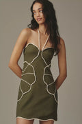 Olive Bloom Halter Mini Dress