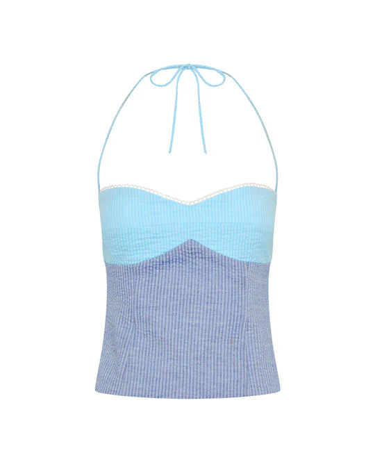 Blue Halter Lace-Up Corset Top