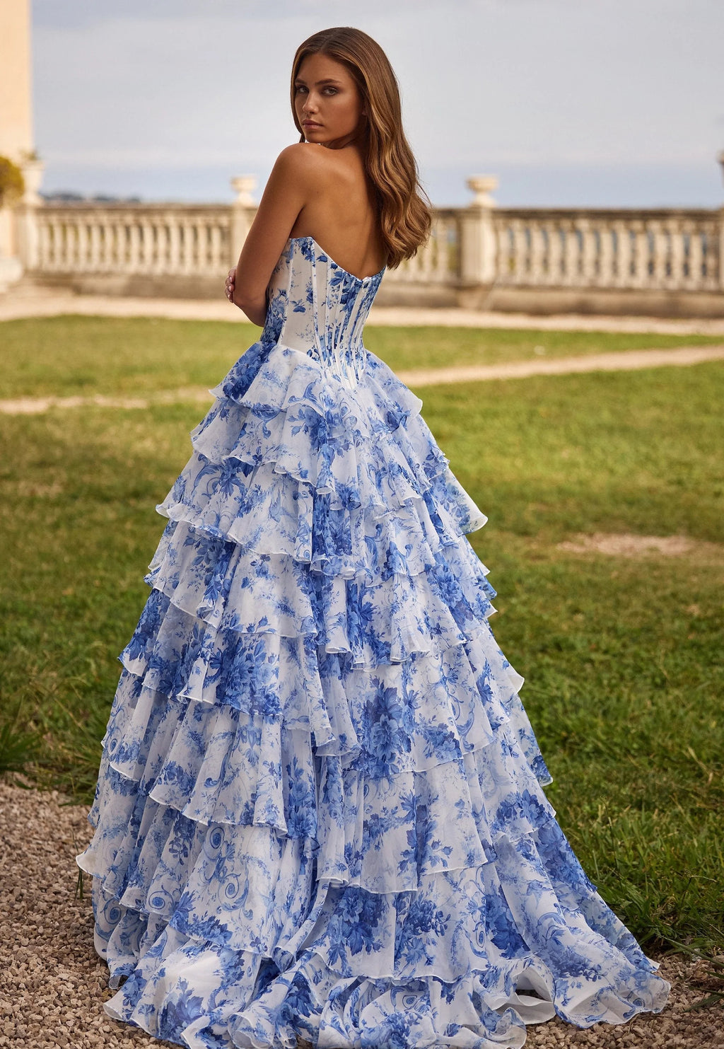Azure Bloom Corset Gown